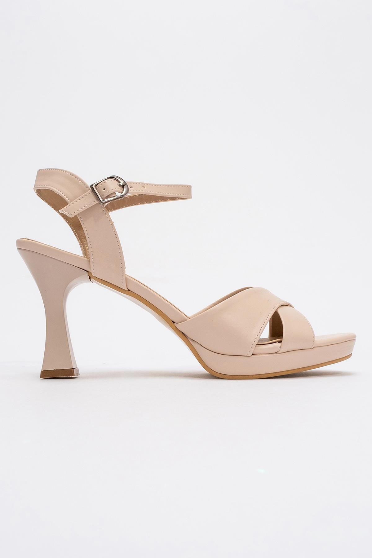 Kadın Çapraz Bantlı Topuklu Sandalet TEN CİLT - Görsel 3