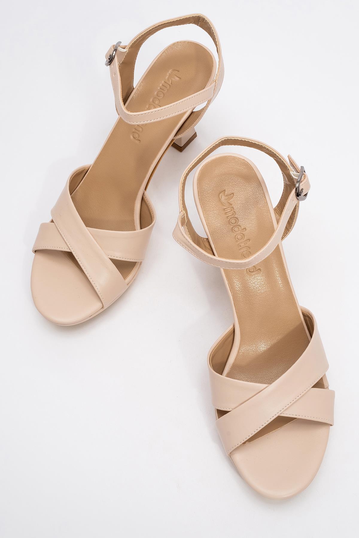 Kadın Çapraz Bantlı Topuklu Sandalet TEN CİLT - Görsel 4