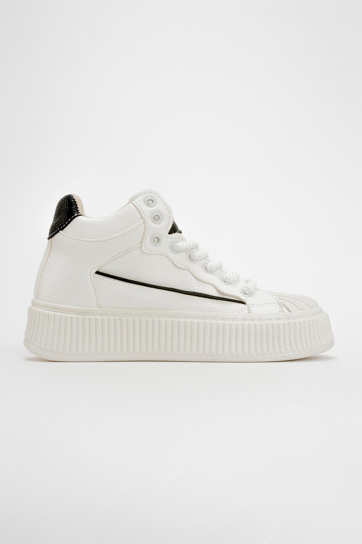 Bağcık Taşlı Kadın Spor Ayakkabı BEYAZ SİYAH - Görsel 3