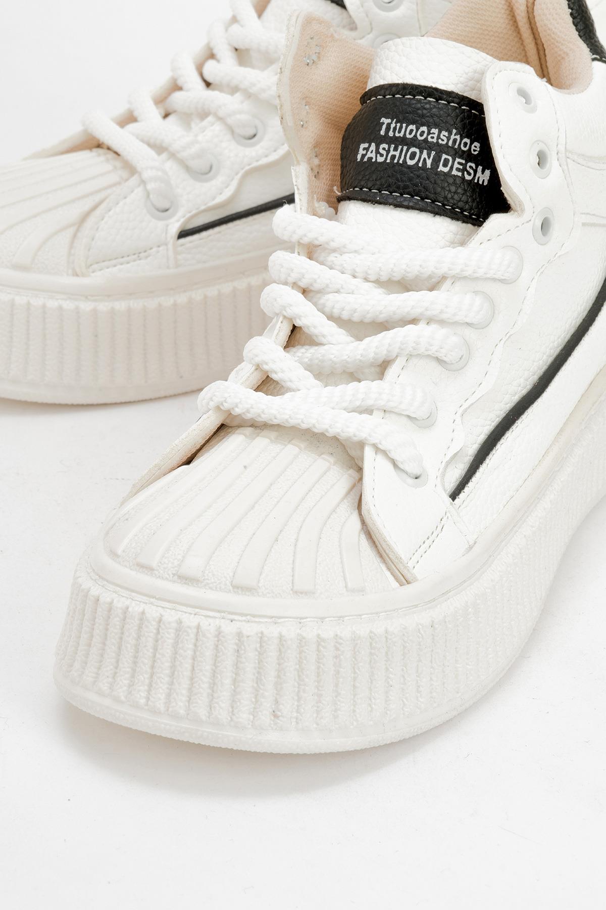 Bağcık Taşlı Kadın Spor Ayakkabı BEYAZ SİYAH - Görsel 4