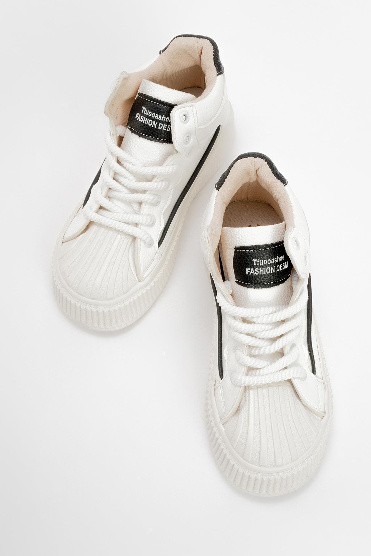 Bağcık Taşlı Kadın Spor Ayakkabı BEYAZ SİYAH - Görsel 6