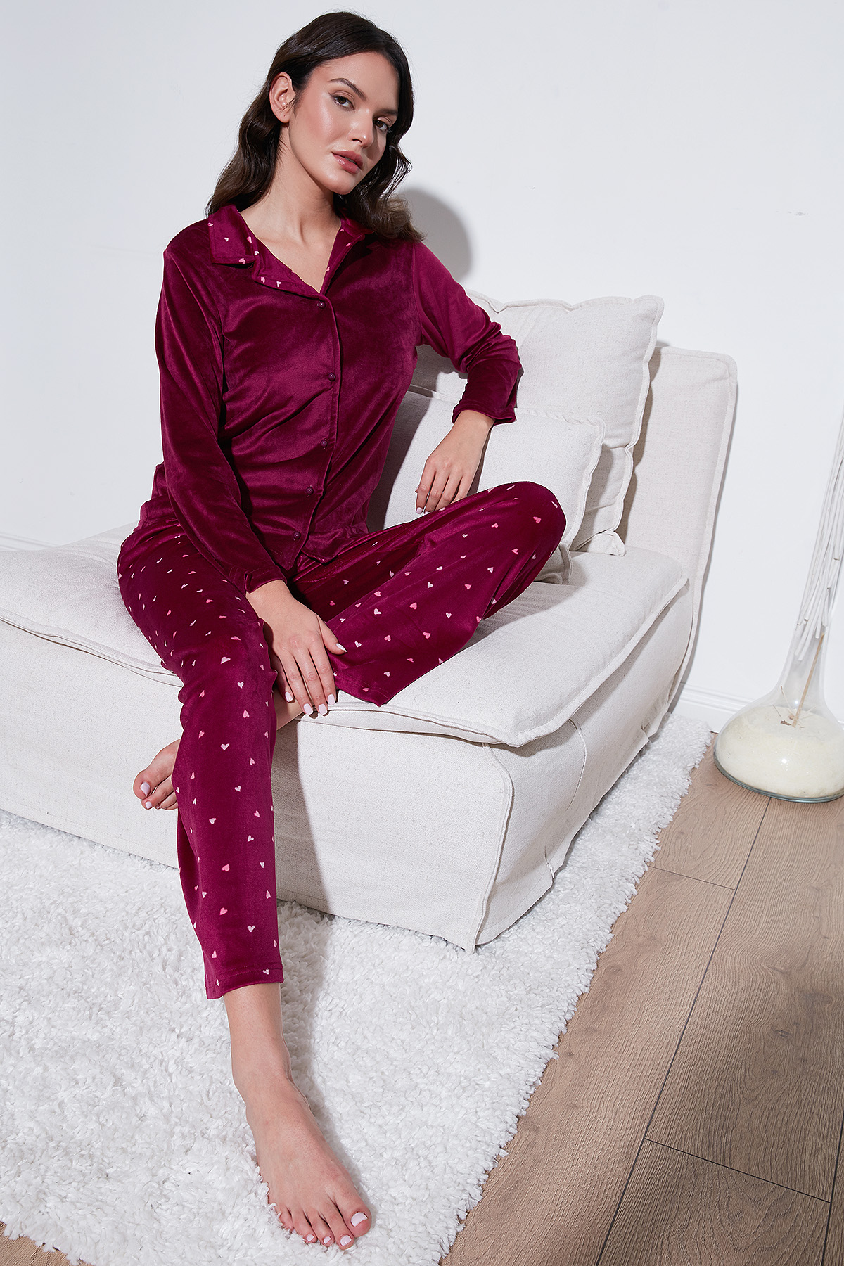 Bayan Pijama Takımı 65713311 BORDO