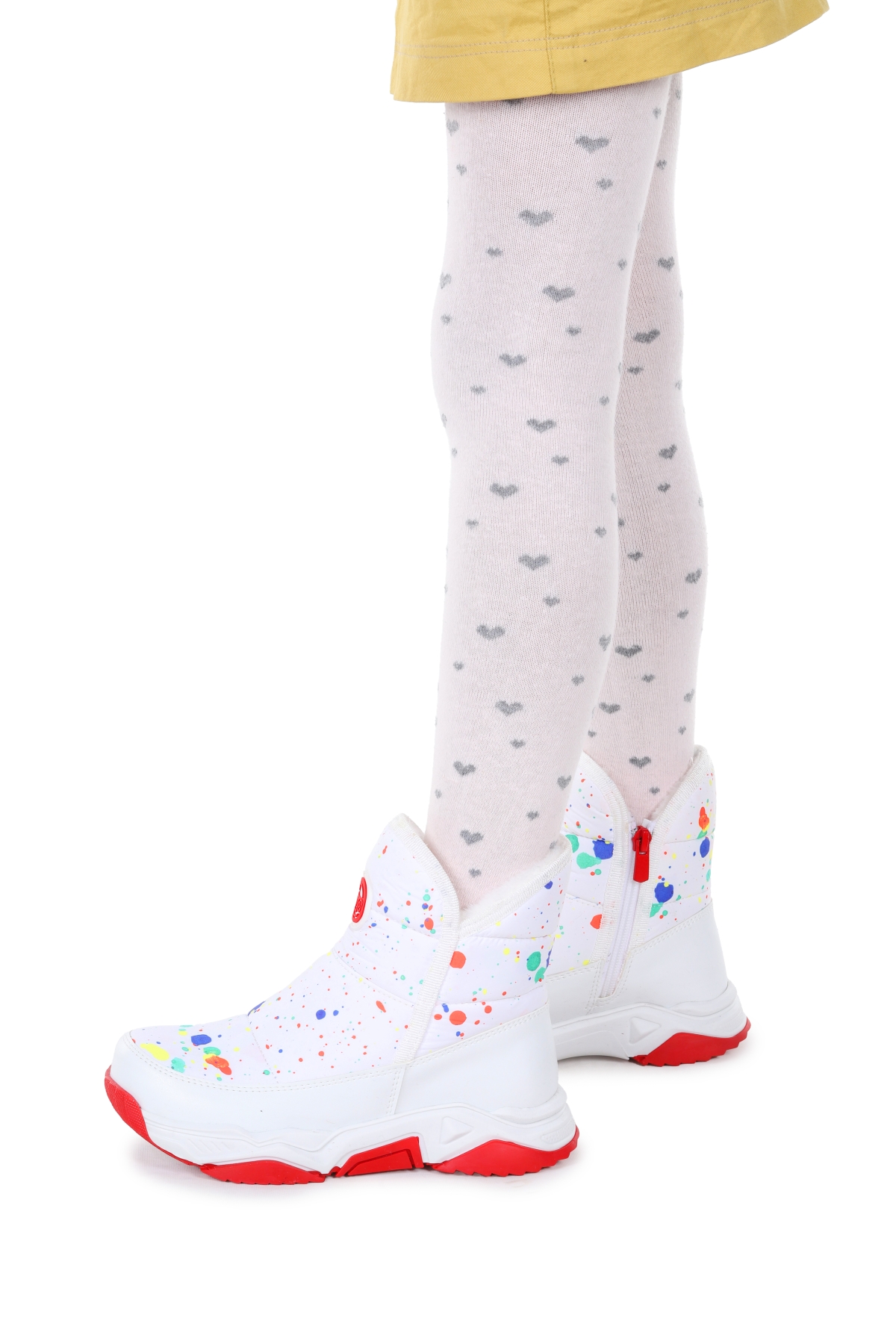 Rocco Fermuarlı Kız Çocuk Kar Botu Beyaz - Kırmızı - Görsel 3