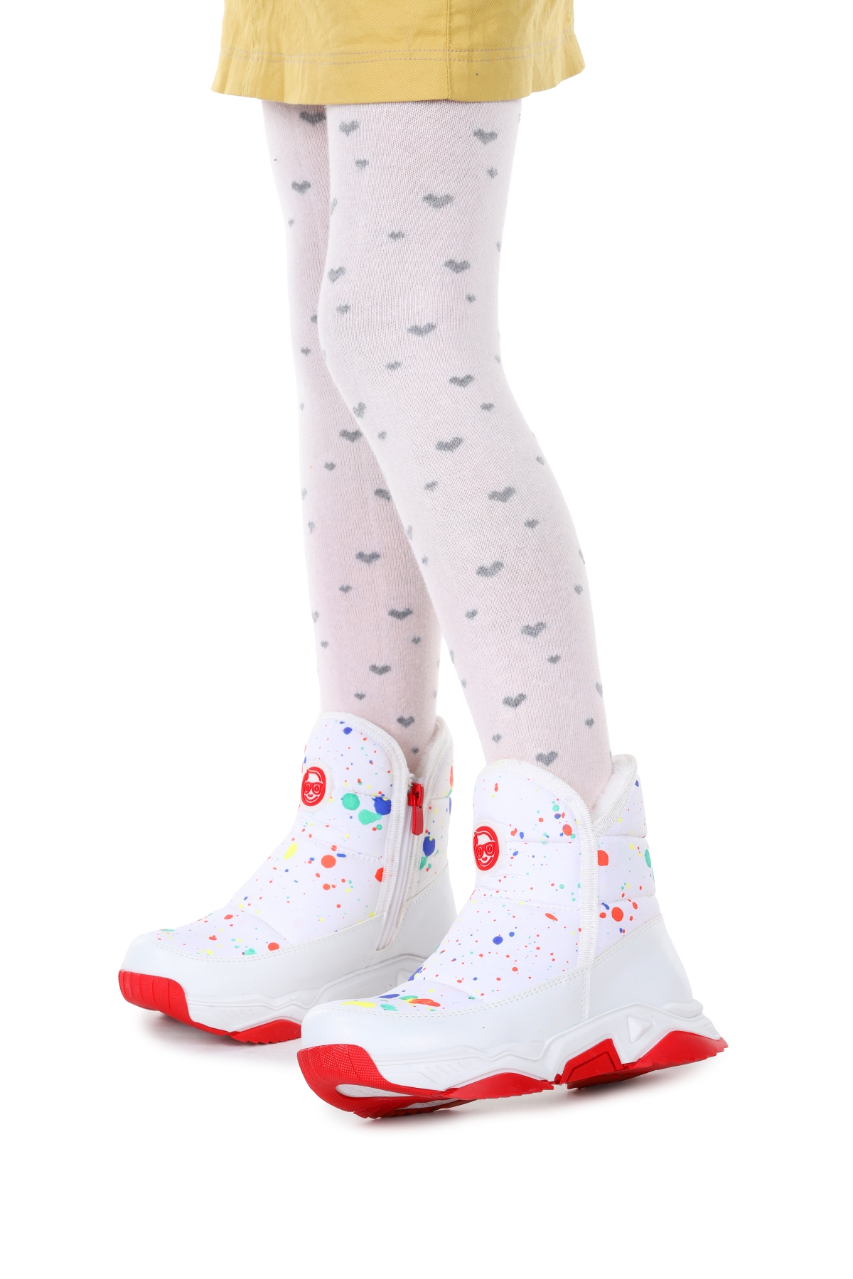 Rocco Fermuarlı Kız Çocuk Kar Botu Beyaz - Kırmızı - Görsel 4