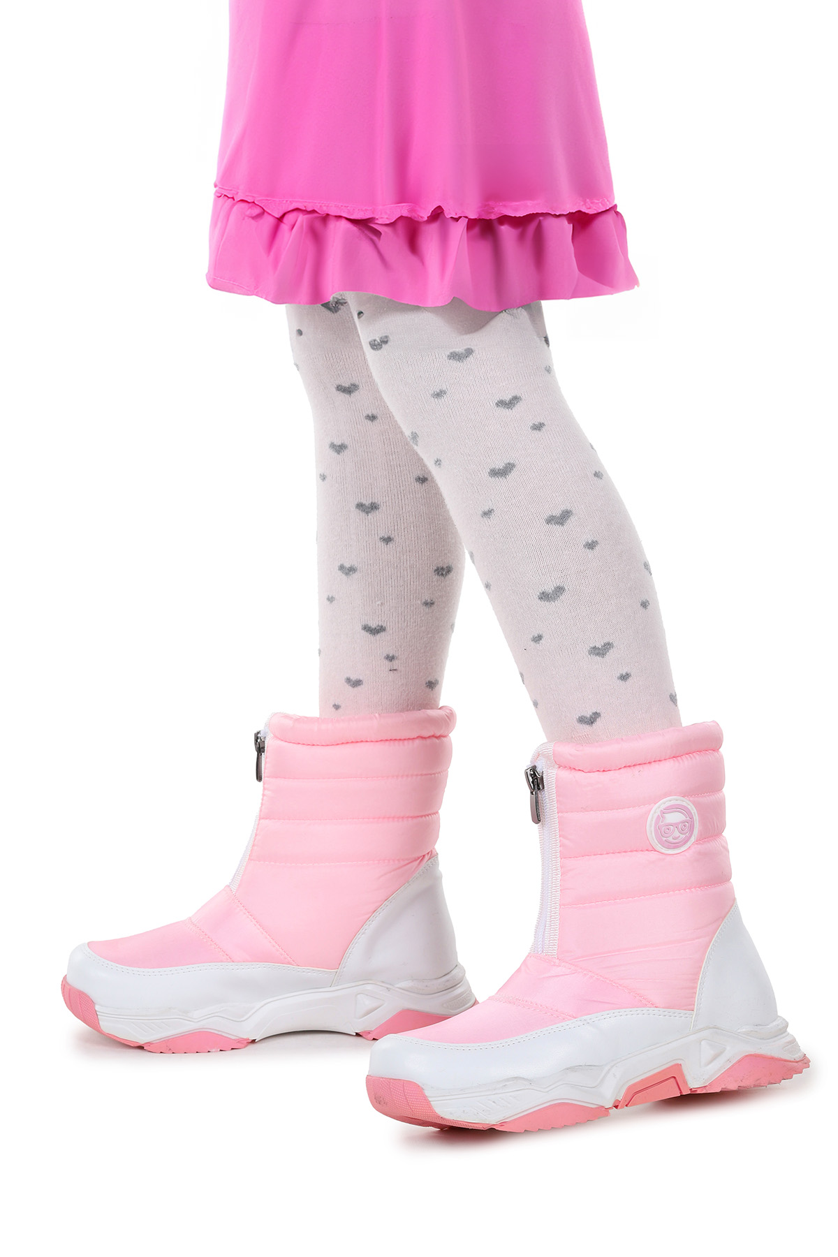 Sumo Fermuarlı Kız Çocuk Kar Botu Pembe - Beyaz - Görsel 4