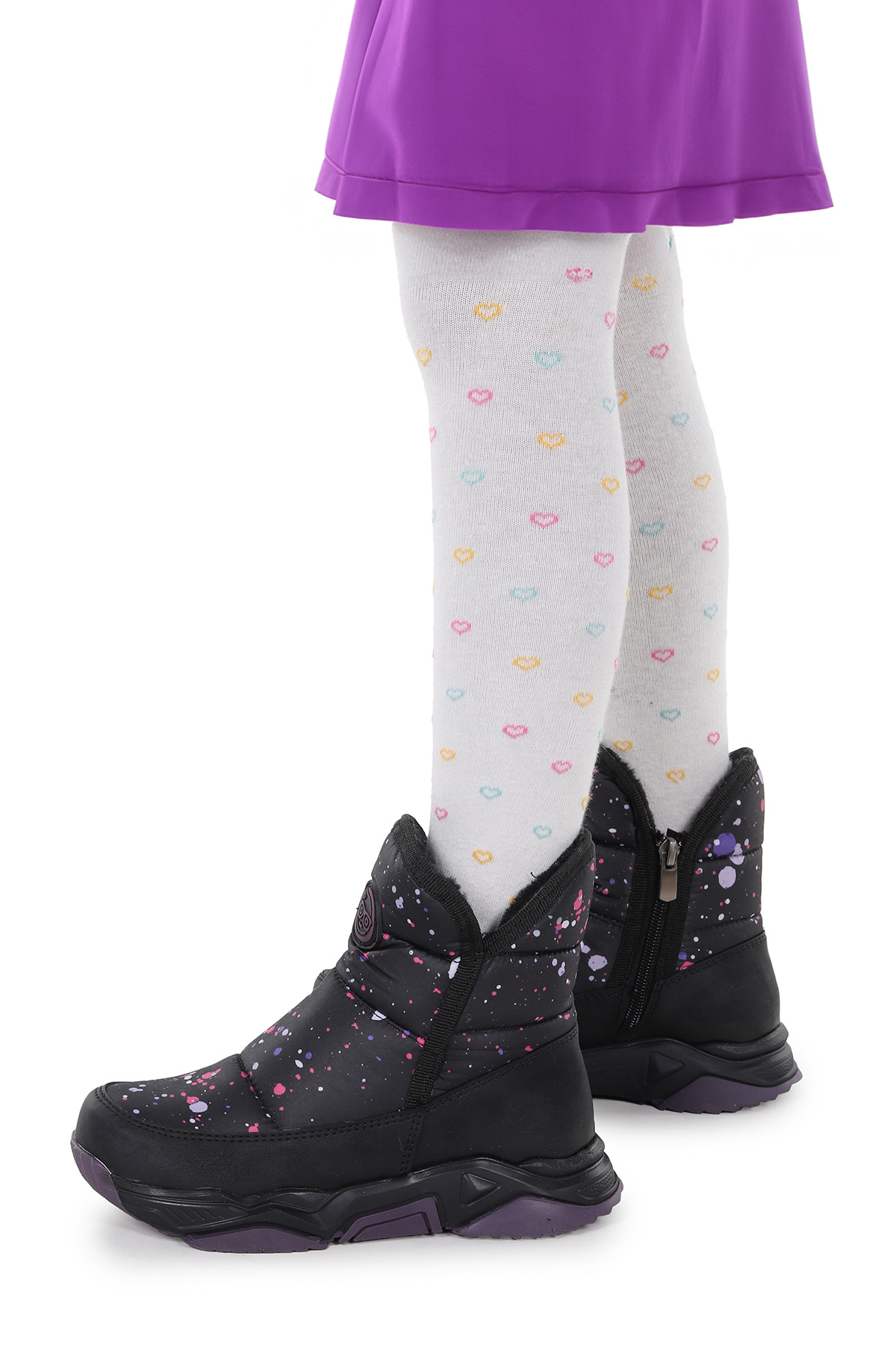 Rocco Fermuarlı Kız Çocuk Kar Botu Siyah - Mor - Görsel 3