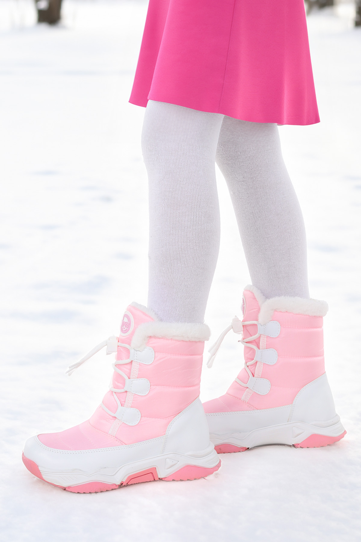 Alison Bağcıklı Kız Çocuk Kar Botu Pembe - Beyaz - Görsel 3