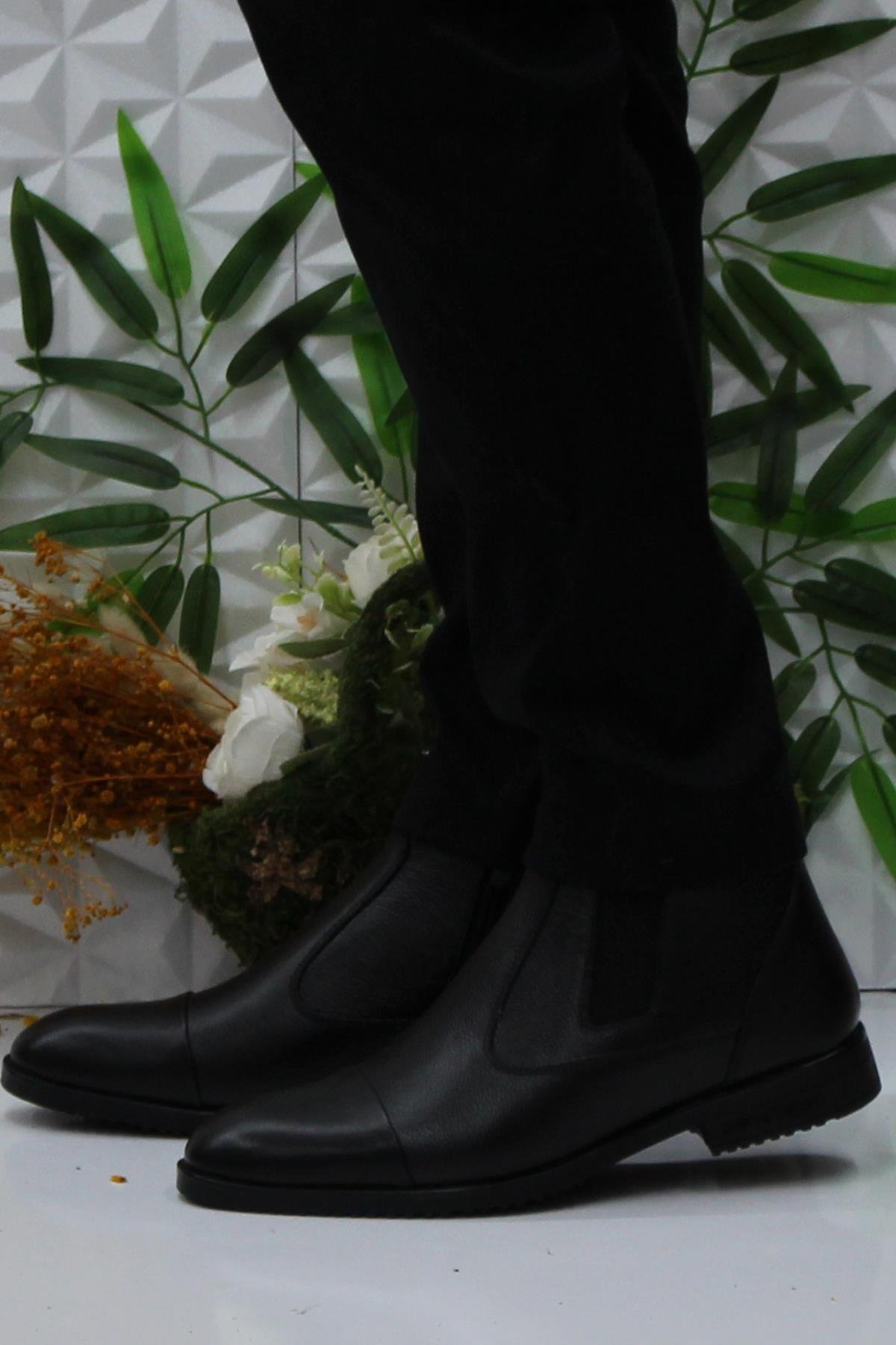 11925251 Siyah Orijinal Ürün Fermuarlı Hakiki Deri Erkek Bot - Görsel 4