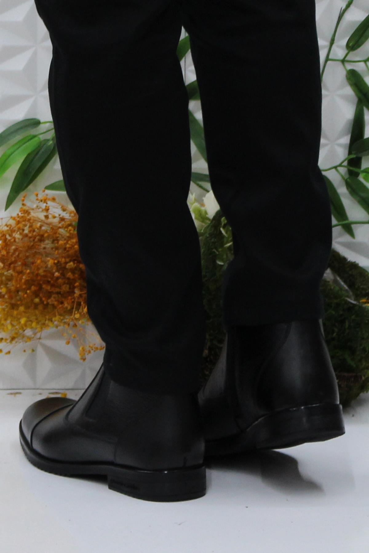 11925251 Siyah Orijinal Ürün Fermuarlı Hakiki Deri Erkek Bot - Görsel 5