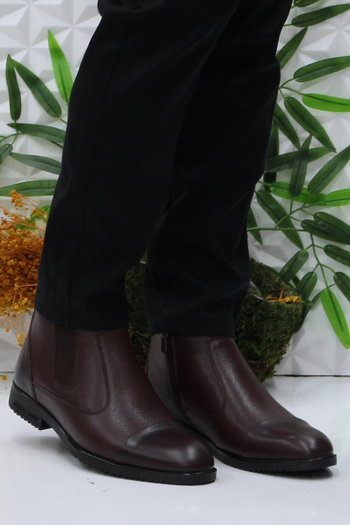 11925251 Kahve Orijinal Ürün Fermuarlı Hakiki Deri Erkek Bot - Görsel 3