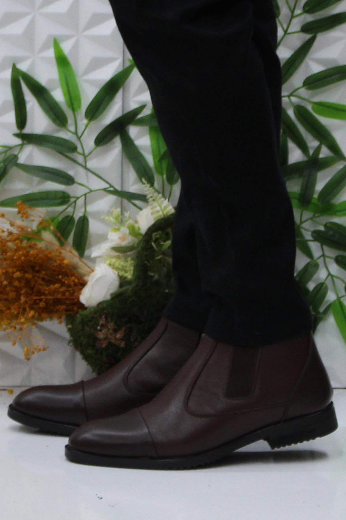 11925251 Kahve Orijinal Ürün Fermuarlı Hakiki Deri Erkek Bot - Görsel 4