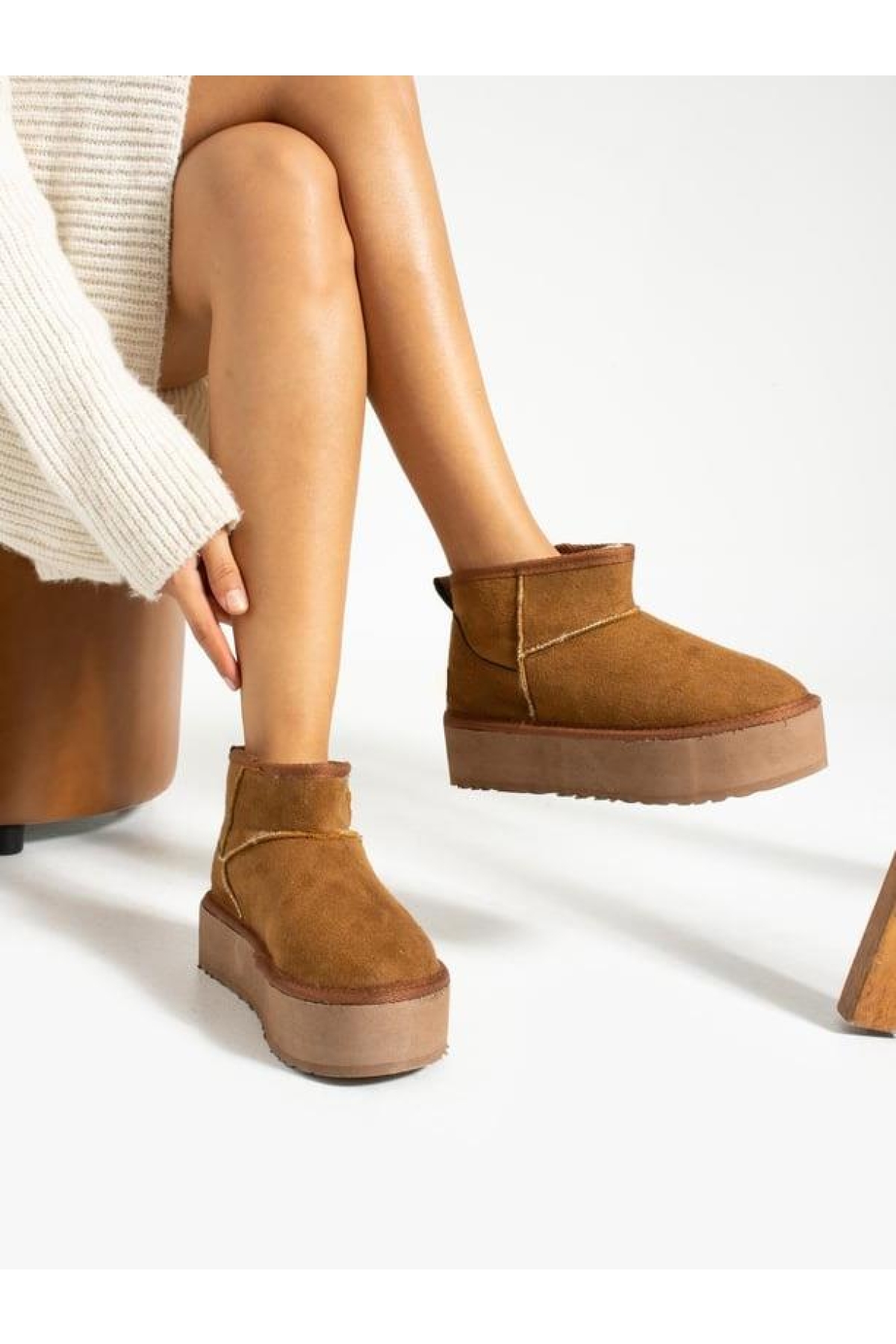 Yüksek Taban İçi Kürklü Taba Kadın Bot - Görsel 4