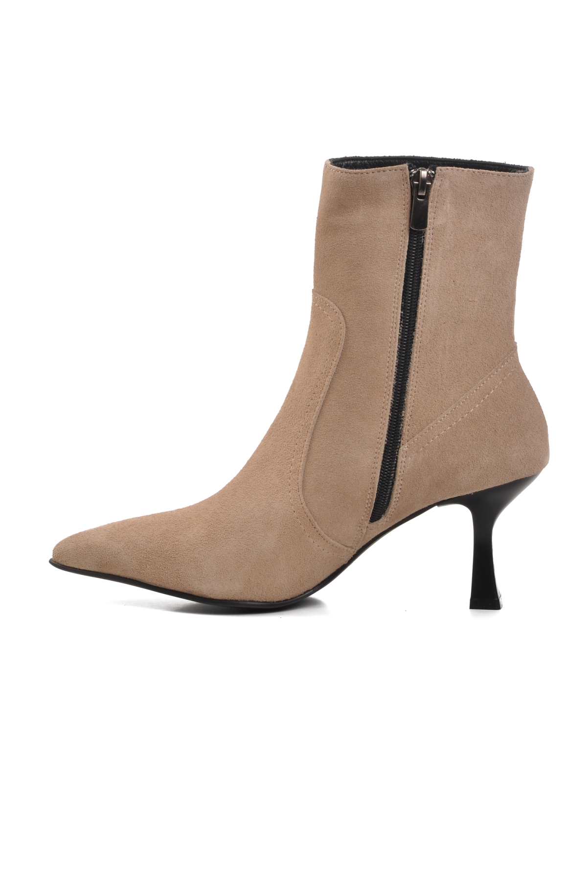 DS-60 Bej Süet Hakiki Deri İçi Polarlı Kadın Topuklu Bot - Görsel 3