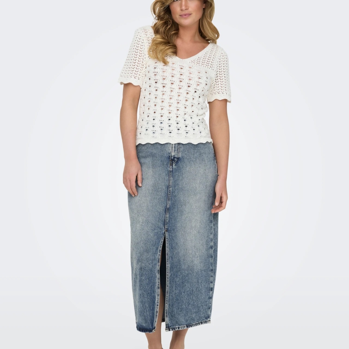 Only / Damen-Rock / ONLAYOE HW FRONT SLIT MIDI DNM SKIR