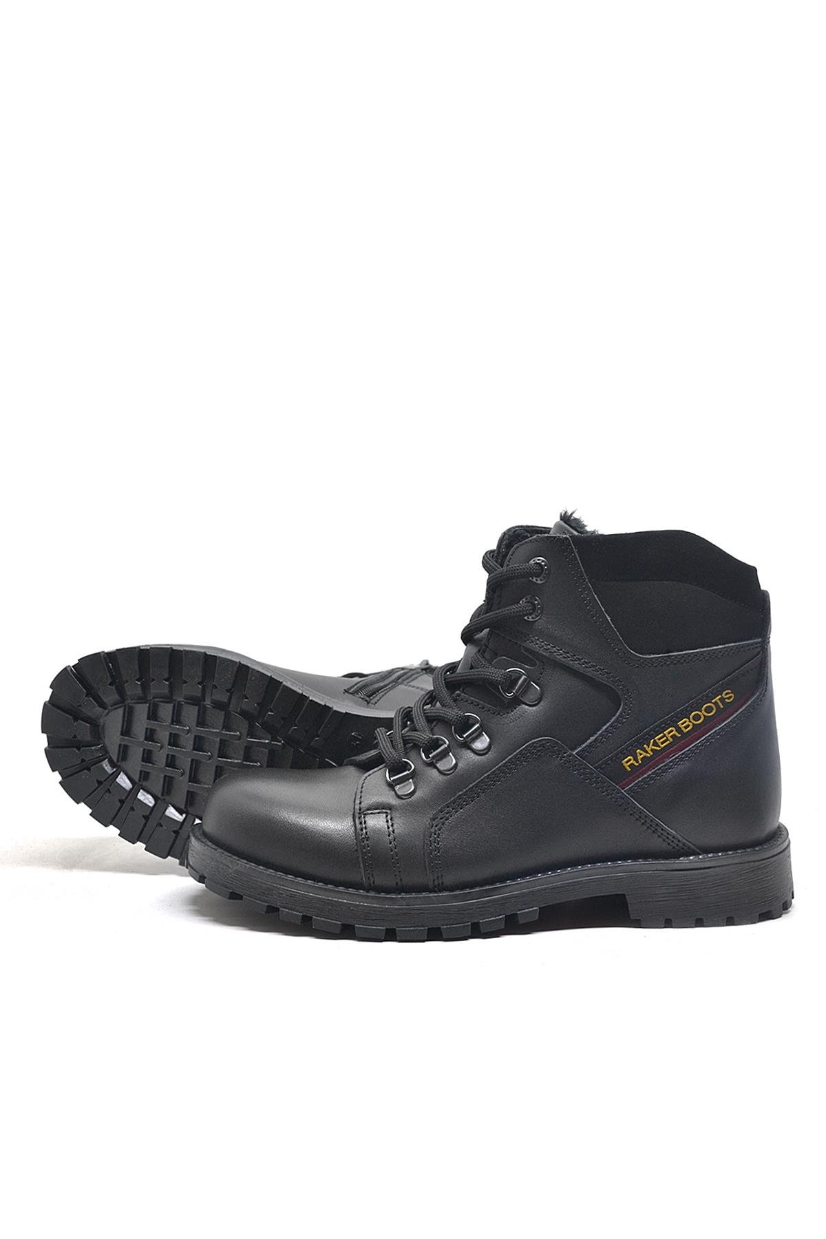 Hakiki Deri Siyah Cilt Fermuarlı Kürklü Çocuk Bot - Görsel 4