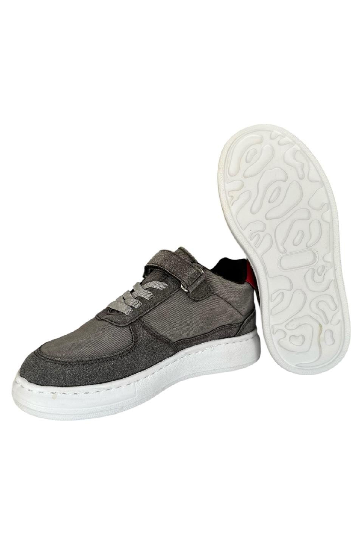 Çocuk Bağcıklı Cırtlı Keten Spor Ayakkabı FÜME - Görsel 4