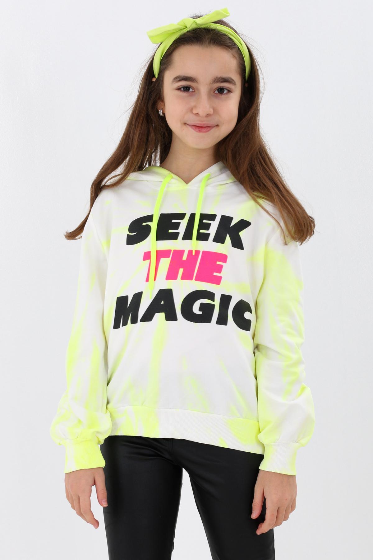 Kız Çocuk Magic Yazı Baskılı Kapşonlu Sweatshirt 14131