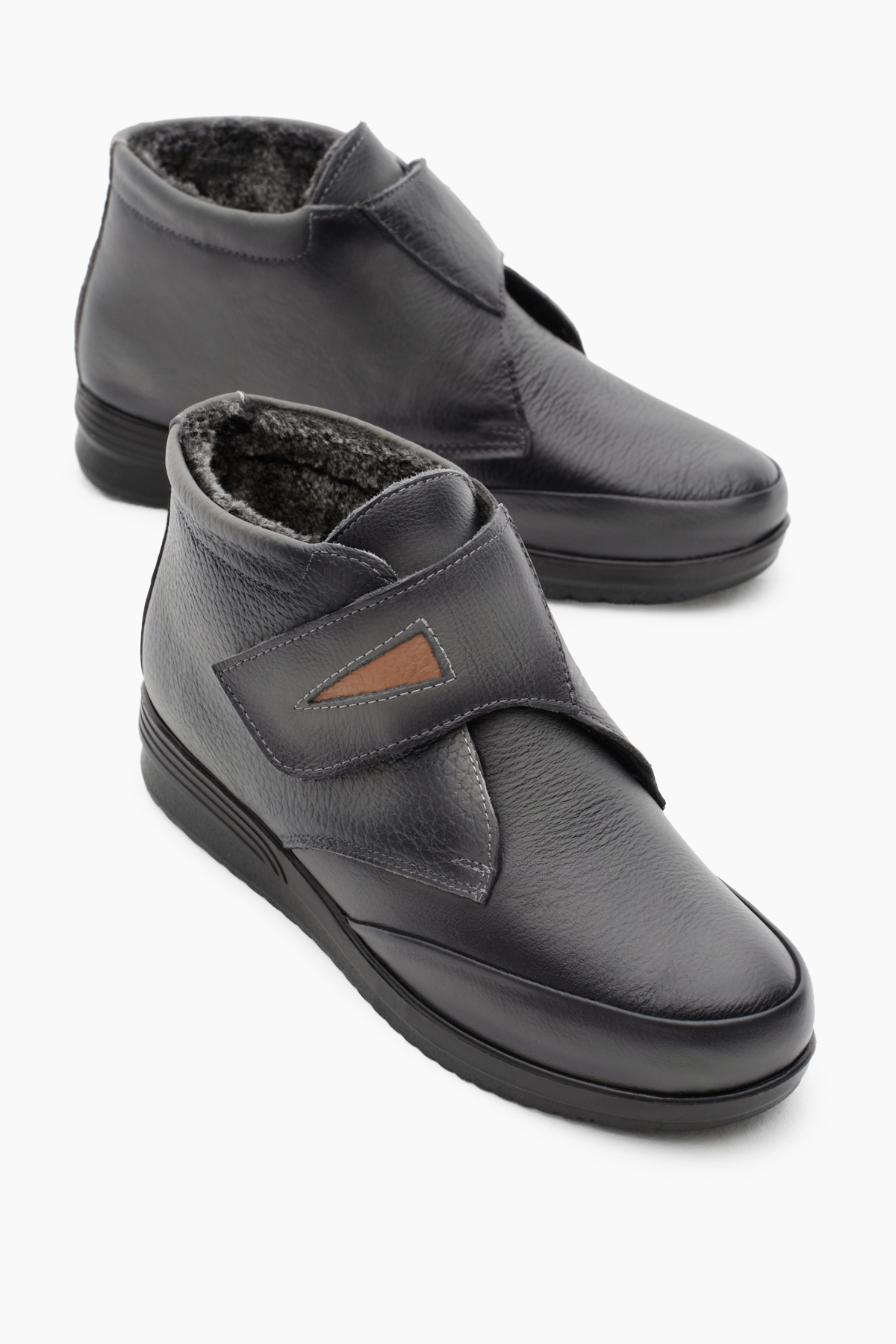 Kadın Gri Termo Taban İçi Dışı Hakiki Deri Kürklü Ortopedik Cırtlı Bot - Görsel 2