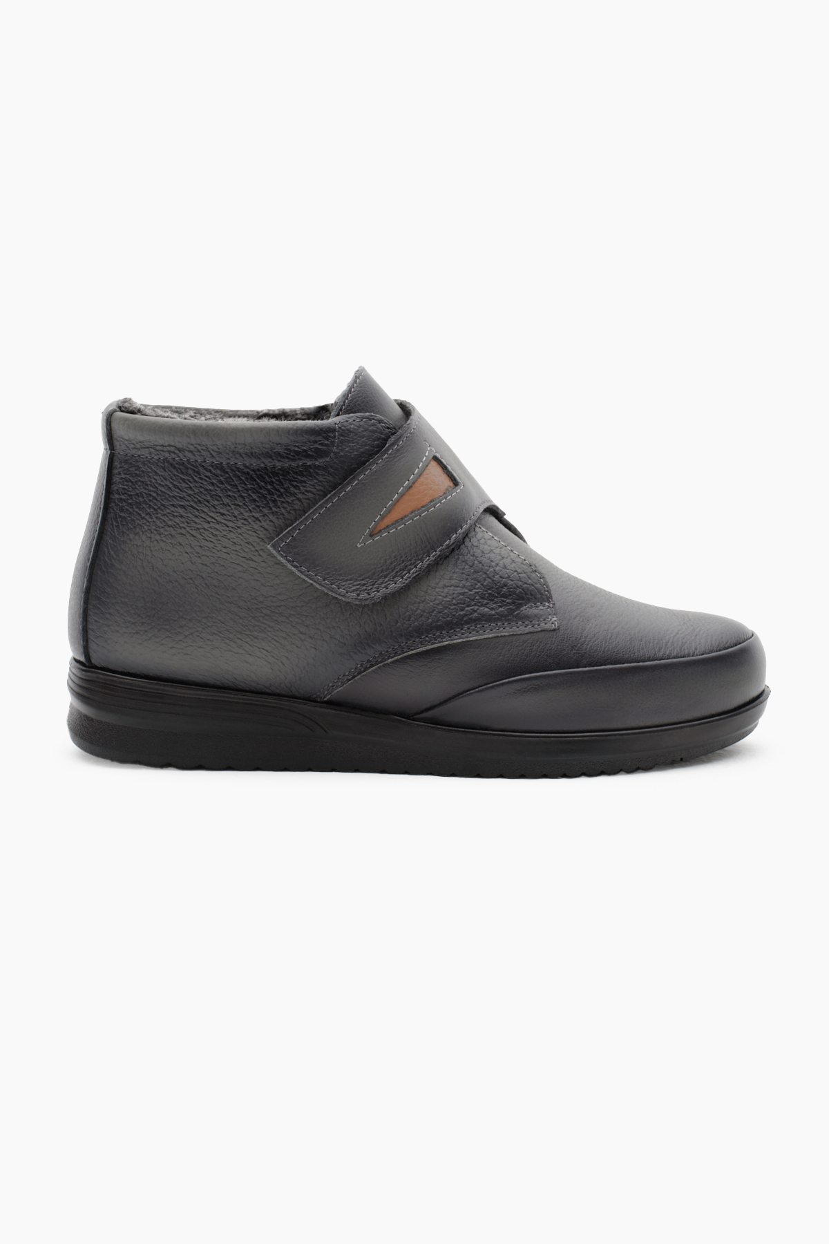 Kadın Gri Termo Taban İçi Dışı Hakiki Deri Kürklü Ortopedik Cırtlı Bot - Görsel 3