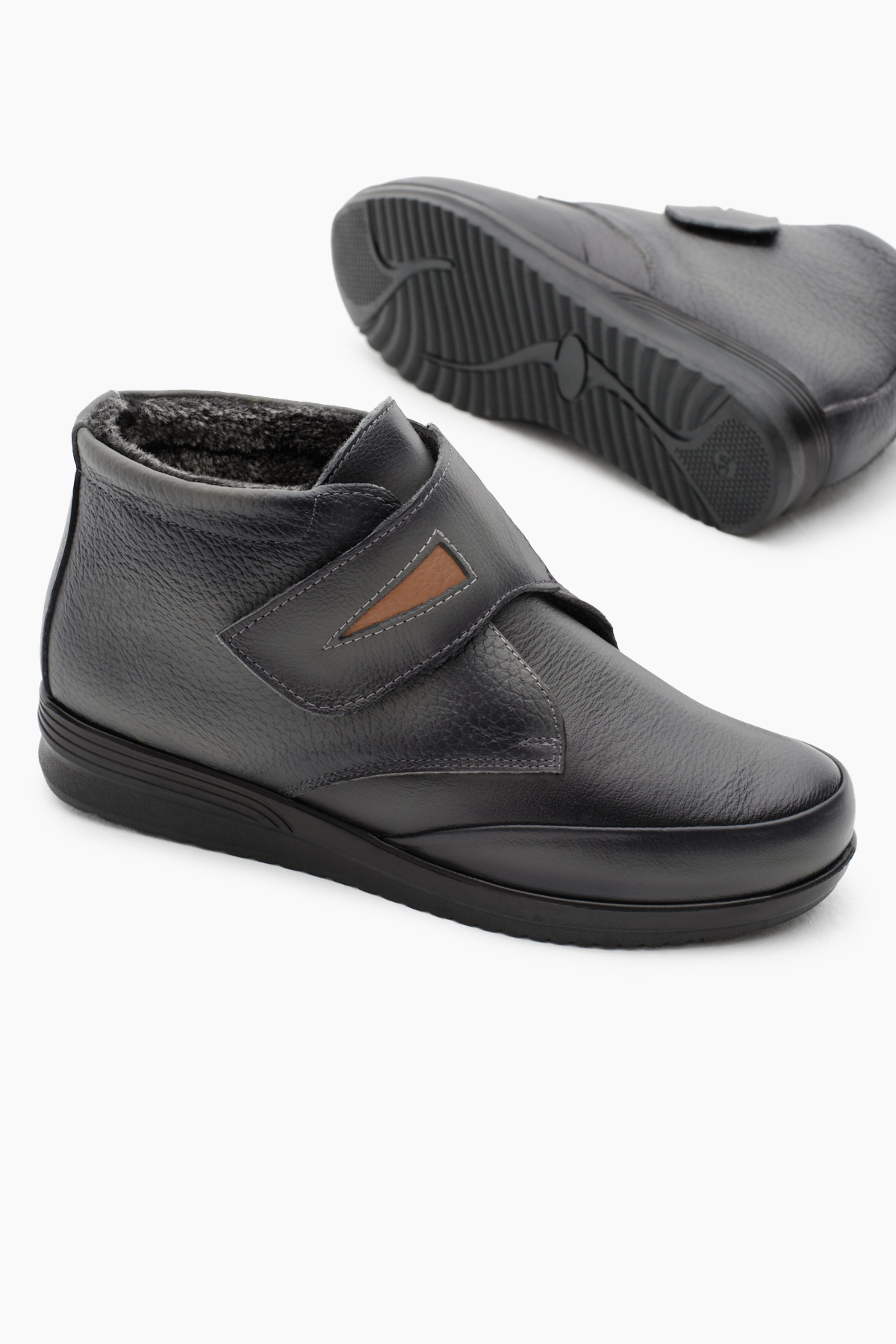Kadın Gri Termo Taban İçi Dışı Hakiki Deri Kürklü Ortopedik Cırtlı Bot - Görsel 5