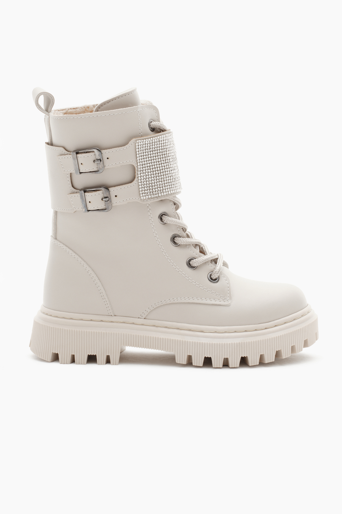 Kız Çocuk Bej Cilt Termo Taban Taş Detaylı Çift Tokalı Bağcıklı ve Fermuarlı Cırtlı Bot - Görsel 3