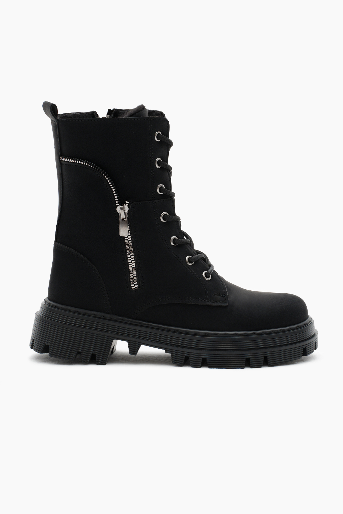 Kadın Siyah Mat Termo Taban Yanı Fermuar Desenli Bağcıklı ve Fermuarlı Bot - Görsel 2