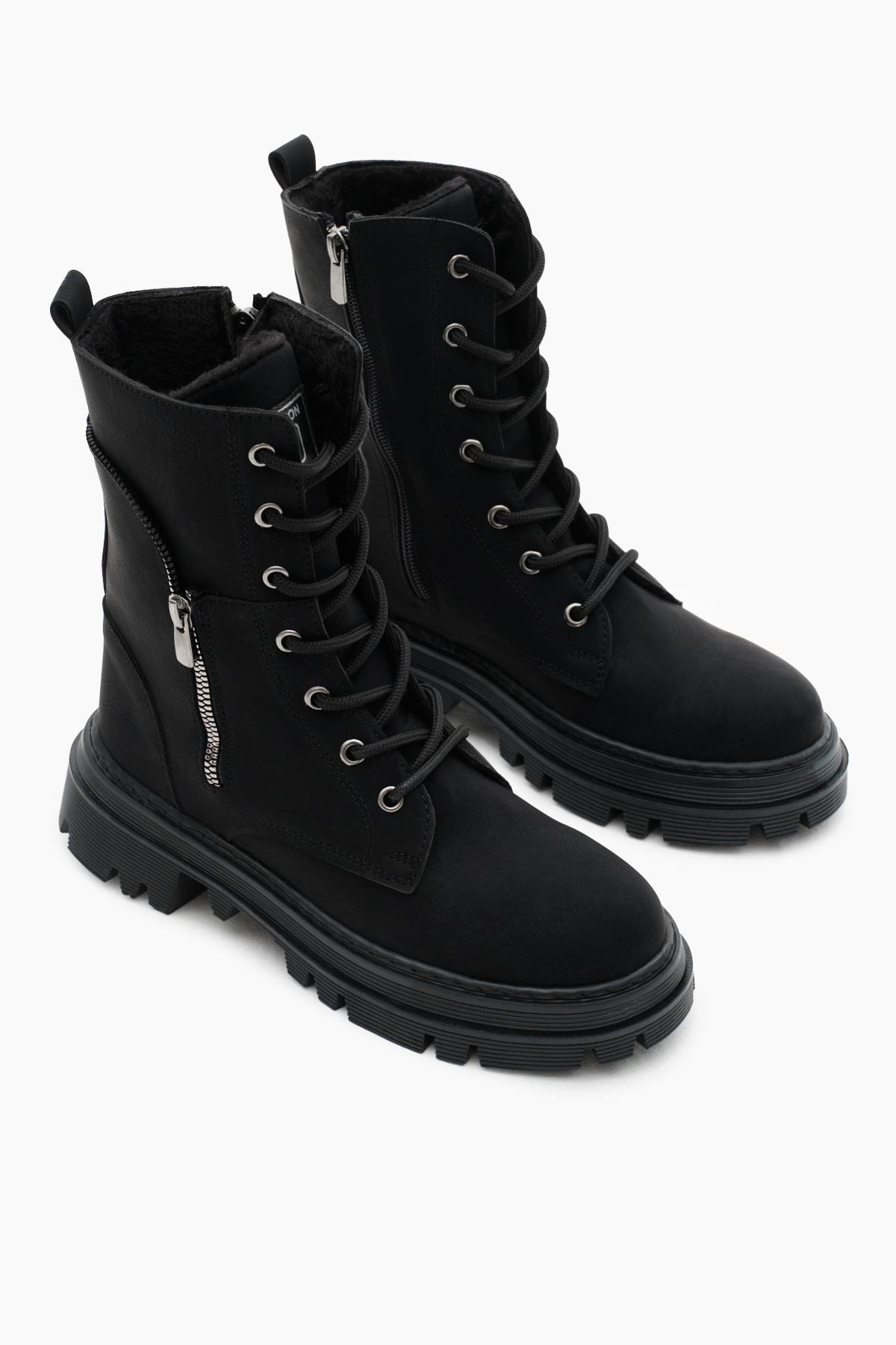 Kadın Siyah Mat Termo Taban Yanı Fermuar Desenli Bağcıklı ve Fermuarlı Bot - Görsel 3