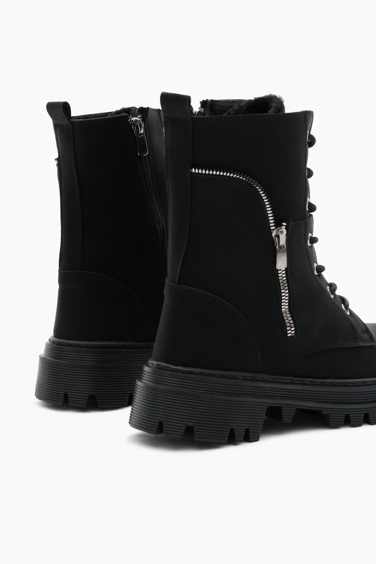 Kadın Siyah Mat Termo Taban Yanı Fermuar Desenli Bağcıklı ve Fermuarlı Bot - Görsel 6