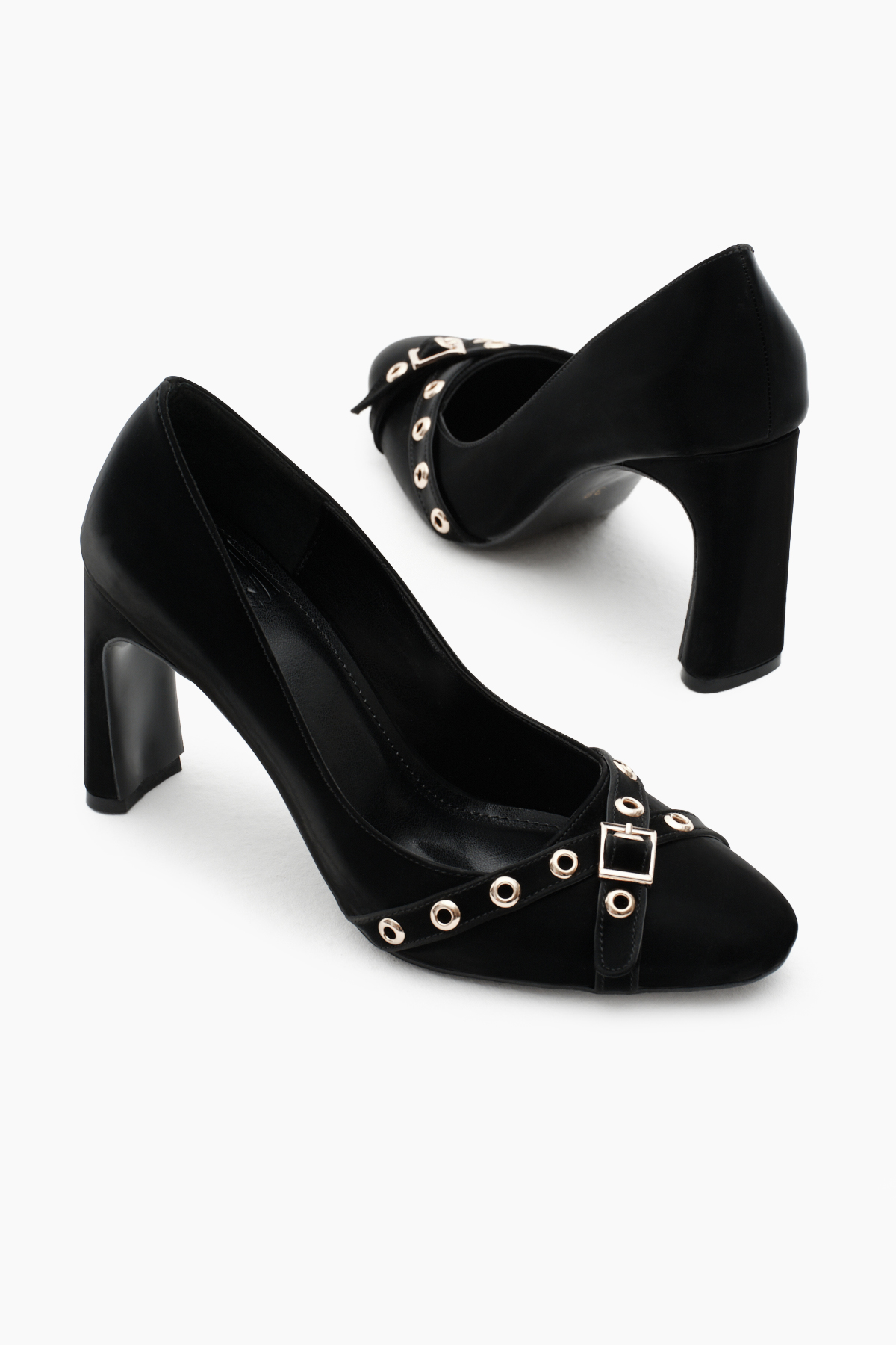 Kadın Siyah Neolit Taban Önü Şerit Tokalı Yüksek Topuklu Ayakkabı - Görsel 5