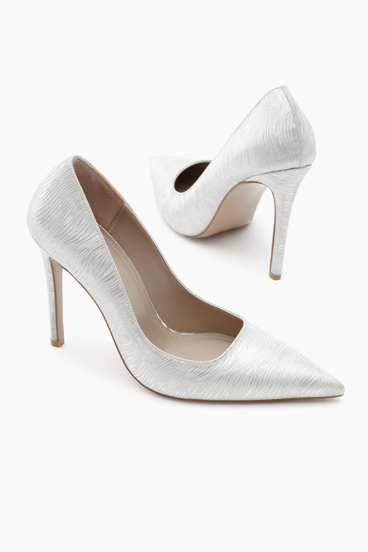 Kadın Gümüş Neolit Taban Desenli Sivri Burunlu Yüksek Topuklu Ayakkabı - Görsel 5