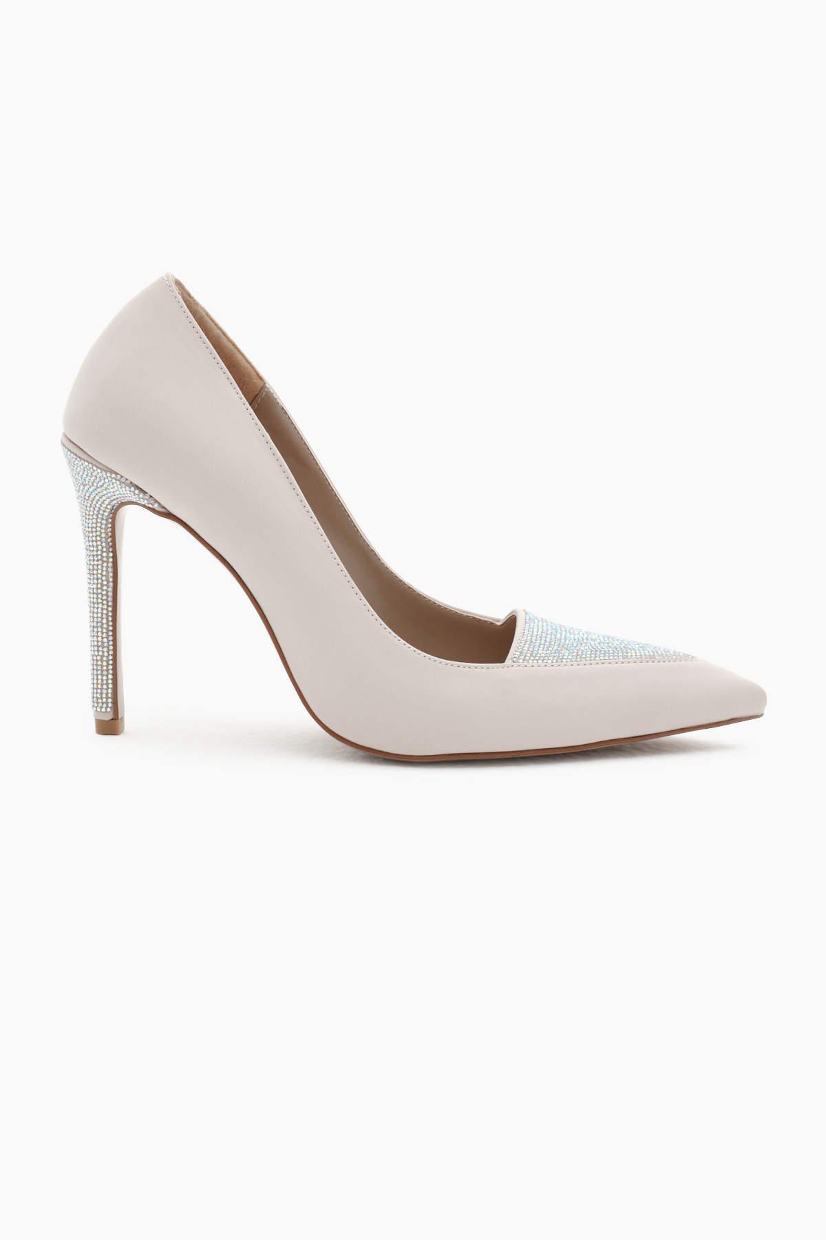 Kadın Bej Neolit Taban Önü ve Topuğu Taşlı Sivri Burunlu Yüksek Topuklu Ayakkabı - Görsel 3