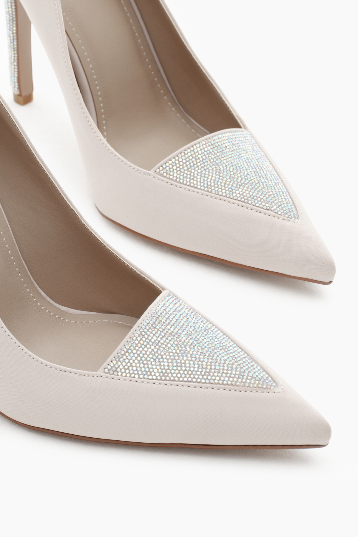 Kadın Bej Neolit Taban Önü ve Topuğu Taşlı Sivri Burunlu Yüksek Topuklu Ayakkabı - Görsel 4