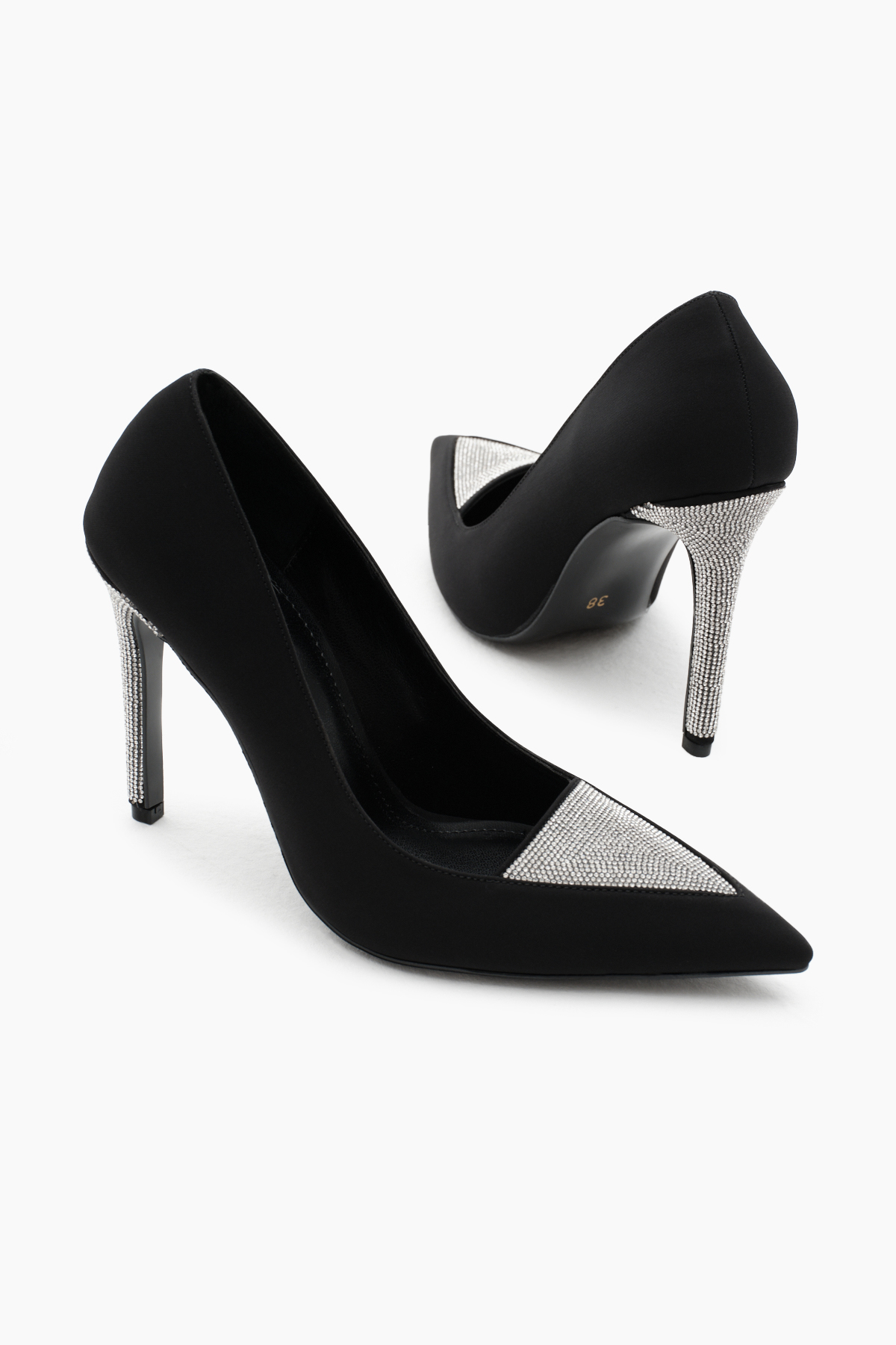Kadın Siyah Neolit Taban Önü ve Topuğu Taşlı Sivri Burunlu Yüksek Topuklu Ayakkabı - Görsel 5