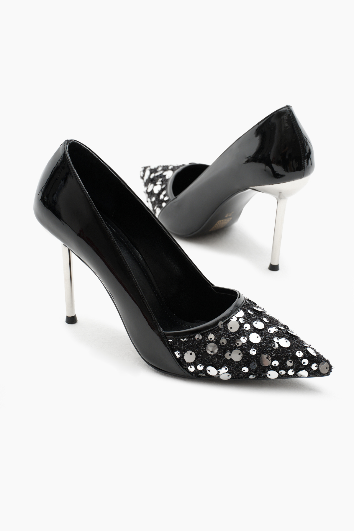 Kadın Siyah Neolit Taban Payetli Sivri Burunlu Yüksek Topuklu Ayakkabı - Görsel 2