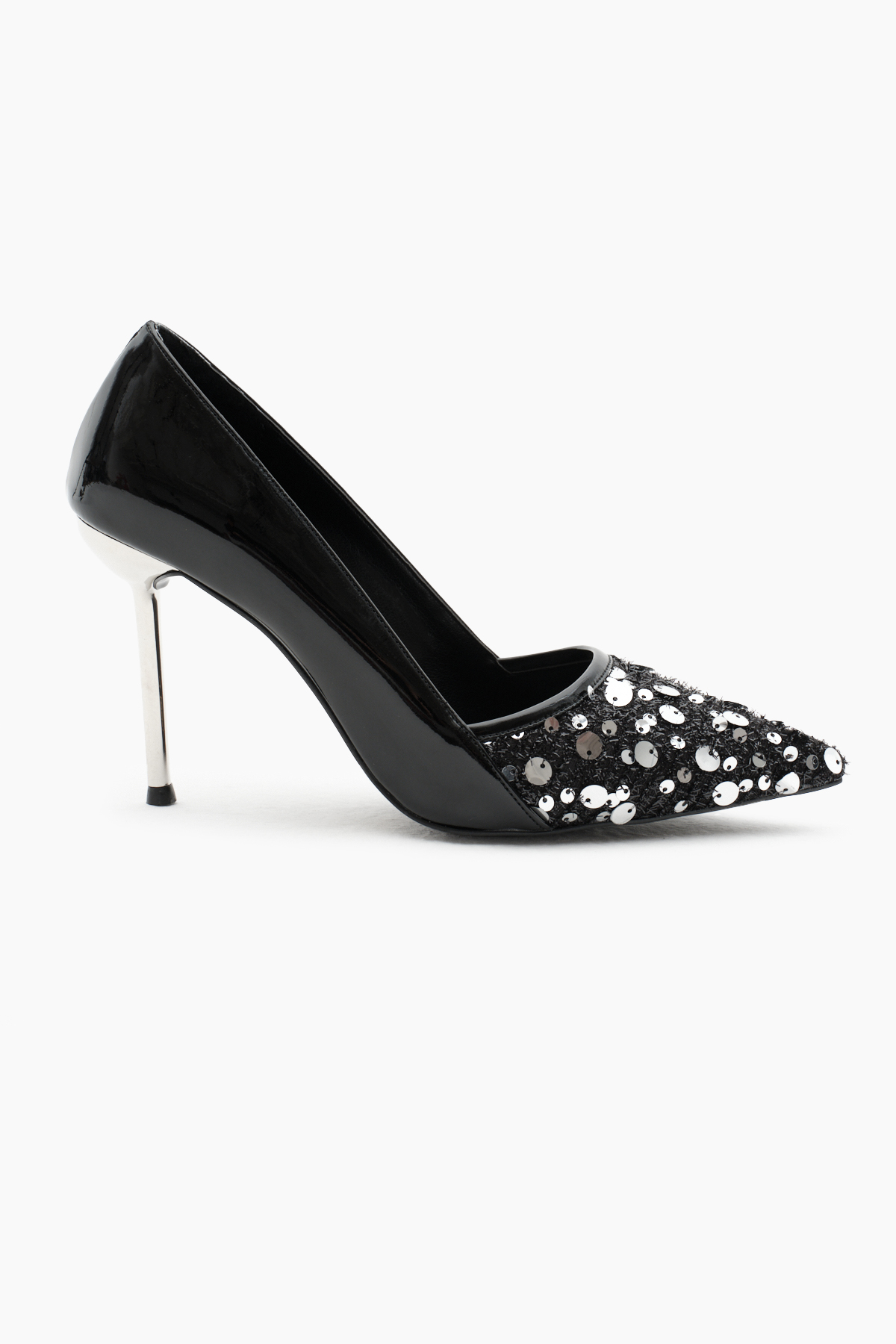 Kadın Siyah Neolit Taban Payetli Sivri Burunlu Yüksek Topuklu Ayakkabı - Görsel 3
