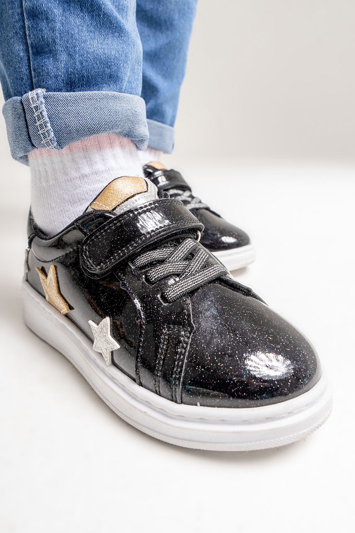 Kız Çocuk Siyah Simli Rugan Deri Anatomik Günlük Ayakkabı - Görsel 5