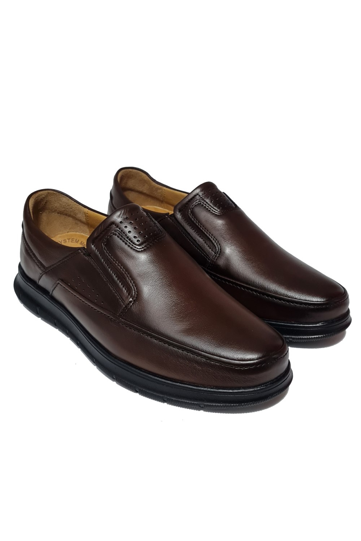 Bağsız Delik Baskılı Kat Kat Deri Model Erkek Ayakkabı AY-220-K - Görsel 4