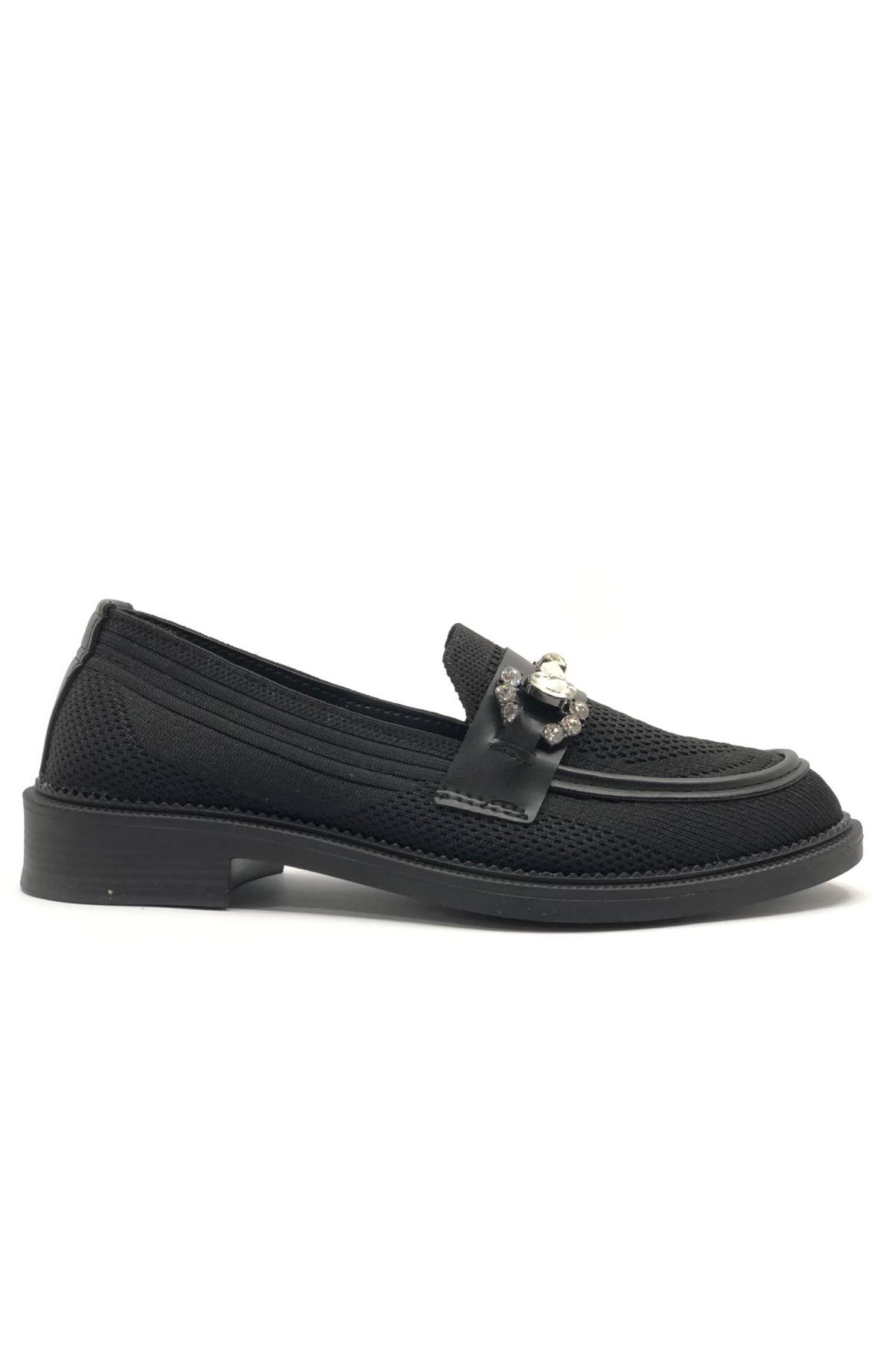 Toka Taş Detaylı Triko Loafer Kadın Babet Ayakkabı - Görsel 4