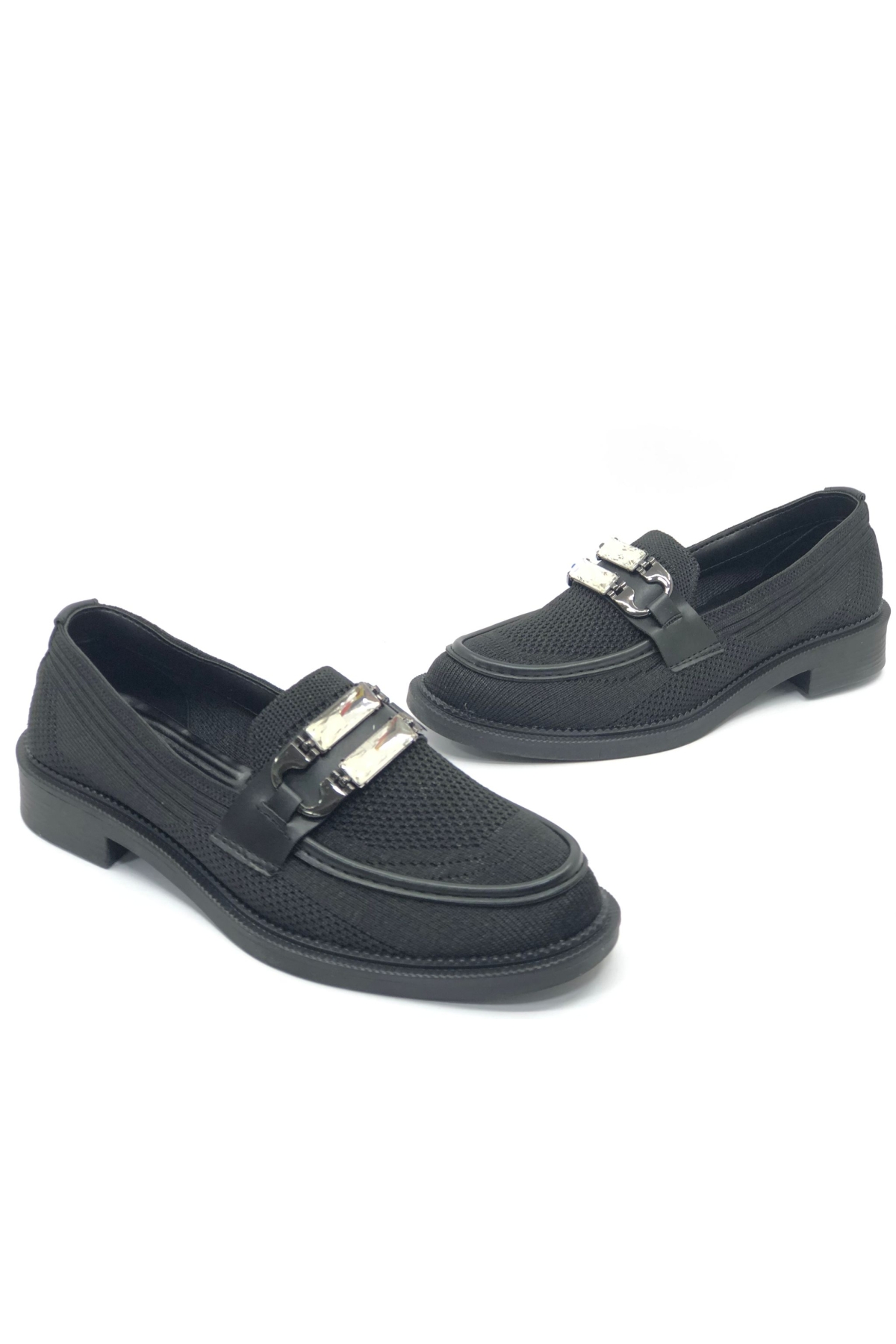 Taş Toka Detaylı Triko Loafer Kadın Babet Ayakkabı - Görsel 2