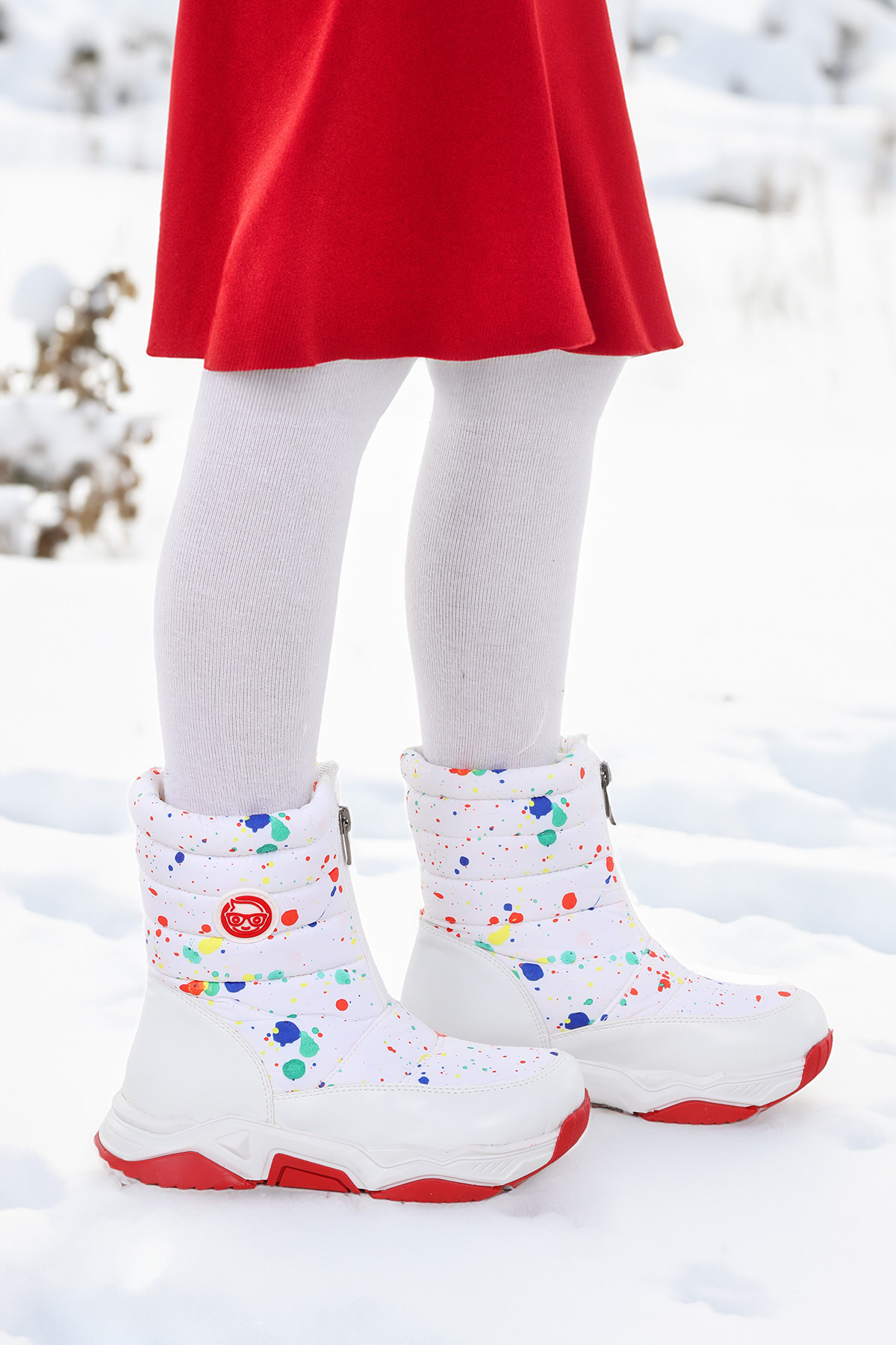Mars Fermuarlı Kız Çocuk Kar Botu Beyaz - Kırmızı - Görsel 2