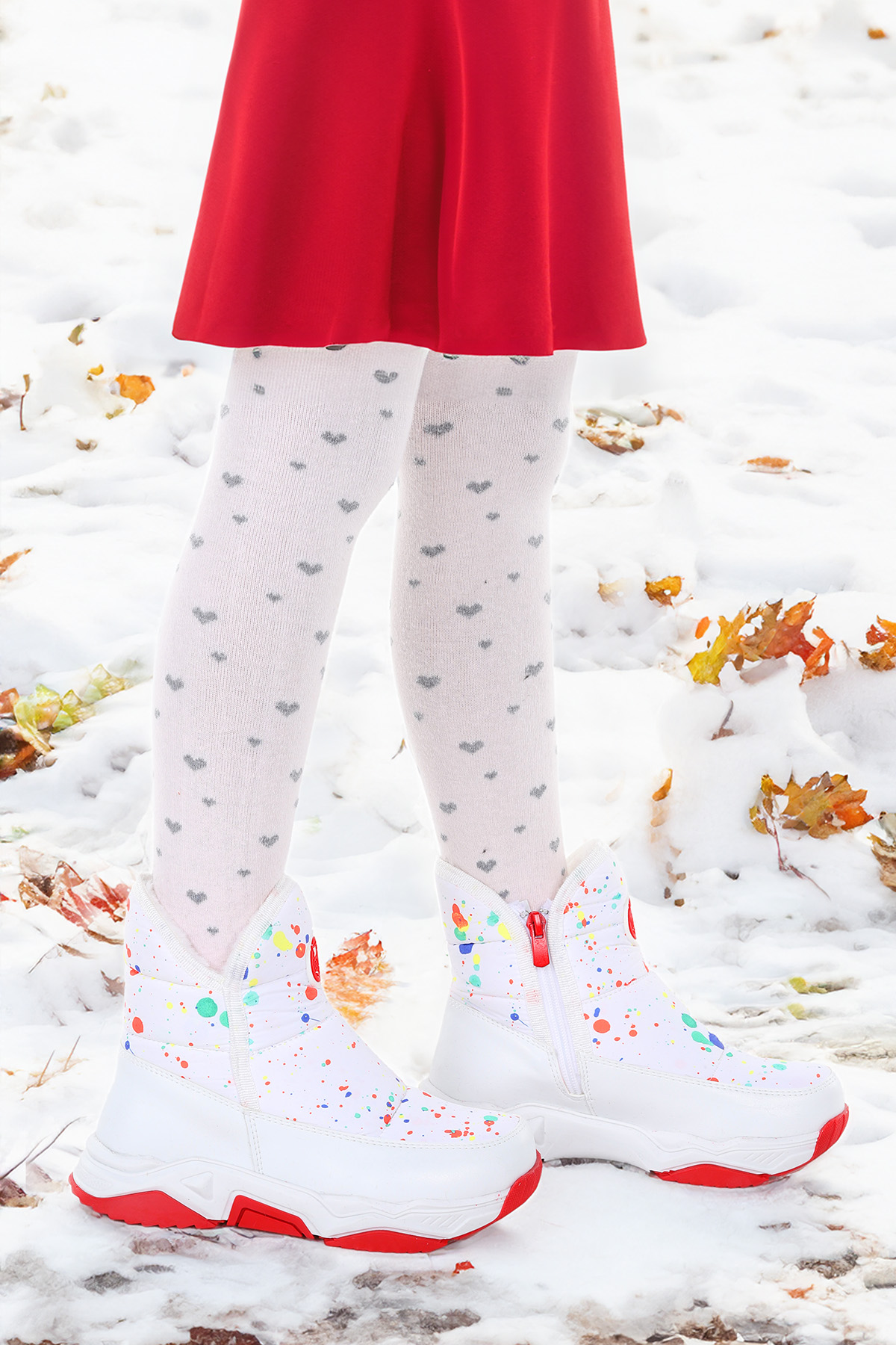 Rocco Fermuarlı Kız Çocuk Kar Botu Beyaz - Kırmızı - Görsel 2