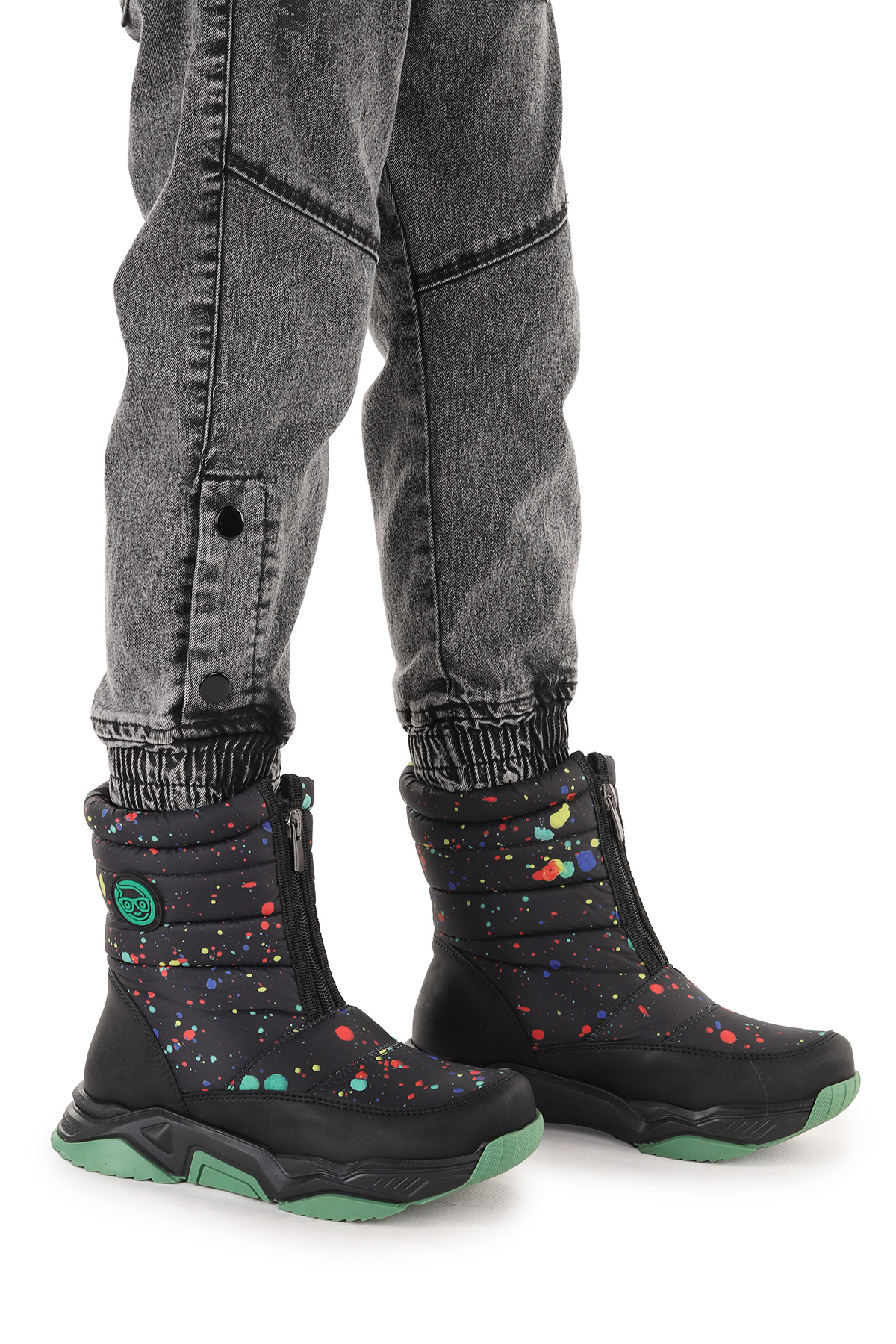 Mars Fermuarlı Erkek Çocuk Kar Botu Siyah - Yeşil - Görsel 2