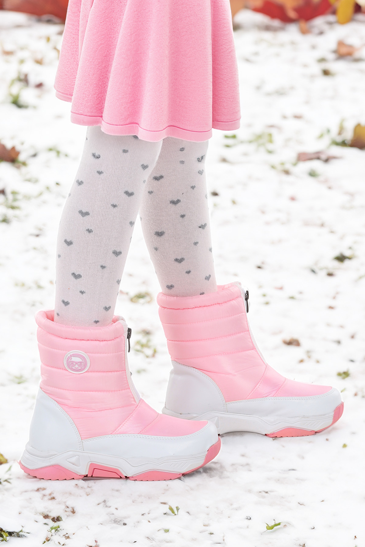Sumo Fermuarlı Kız Çocuk Kar Botu Pembe - Beyaz - Görsel 2