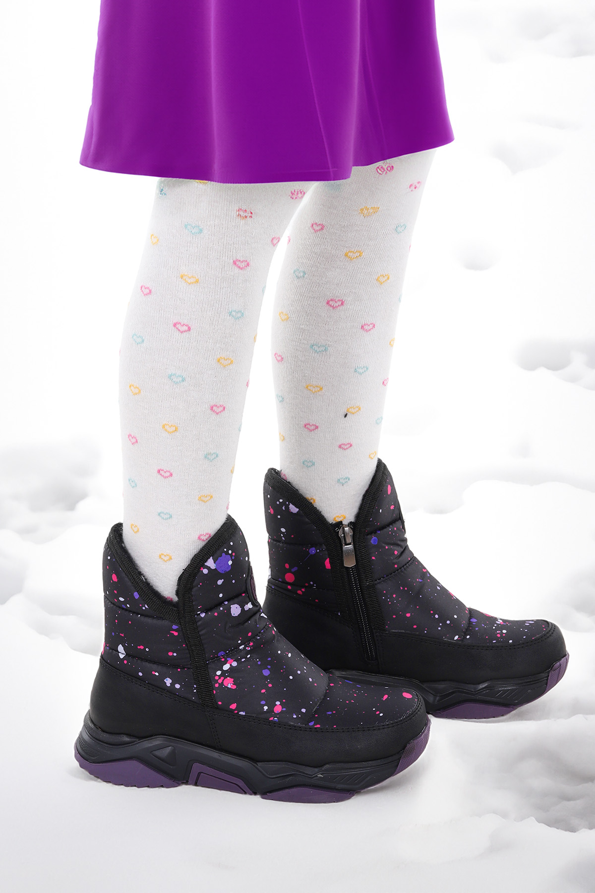 Rocco Fermuarlı Kız Çocuk Kar Botu Siyah - Mor - Görsel 2