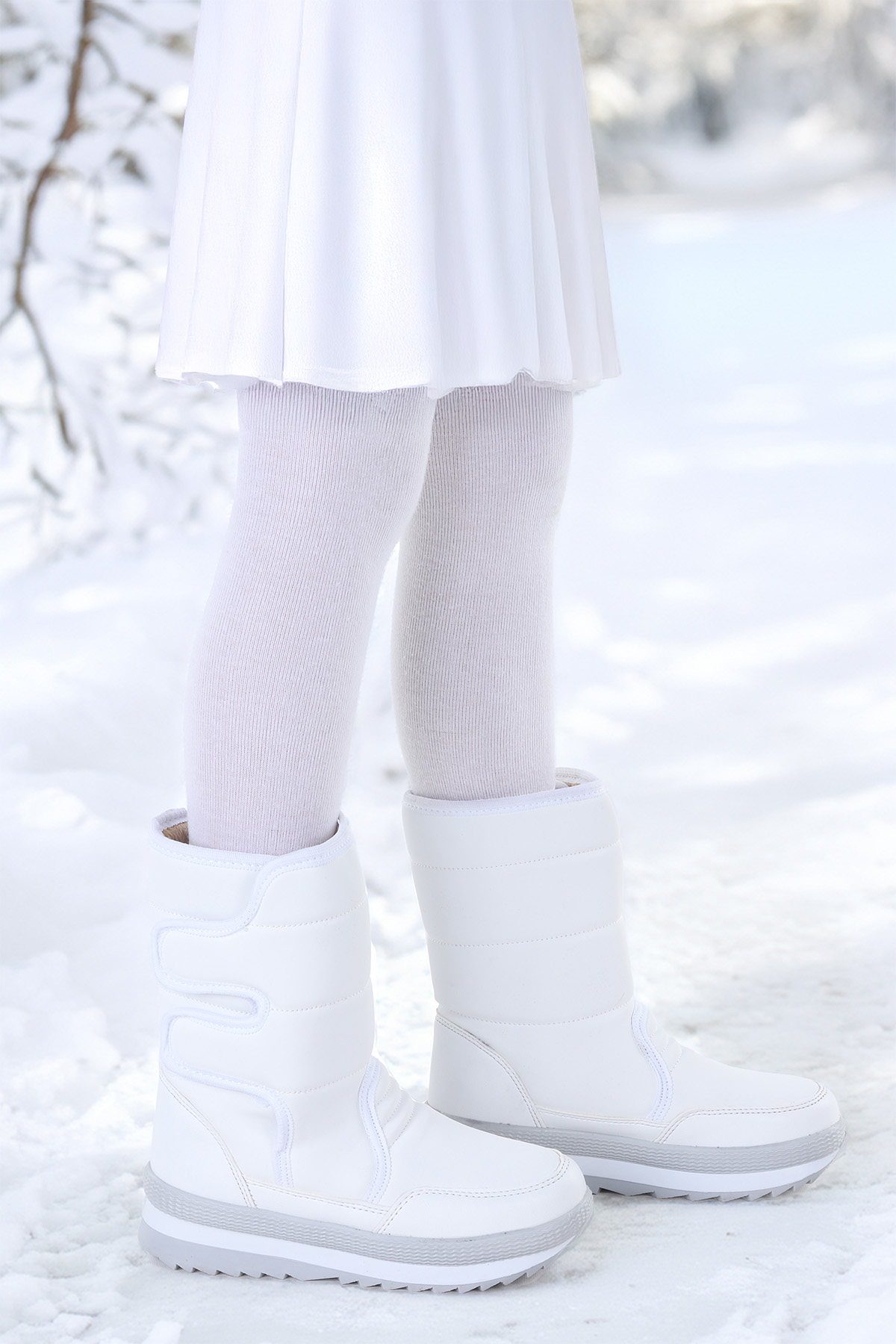 Riko Cırtlı Termo Taban Kız Çocuk Kar Botu Beyaz - Görsel 2
