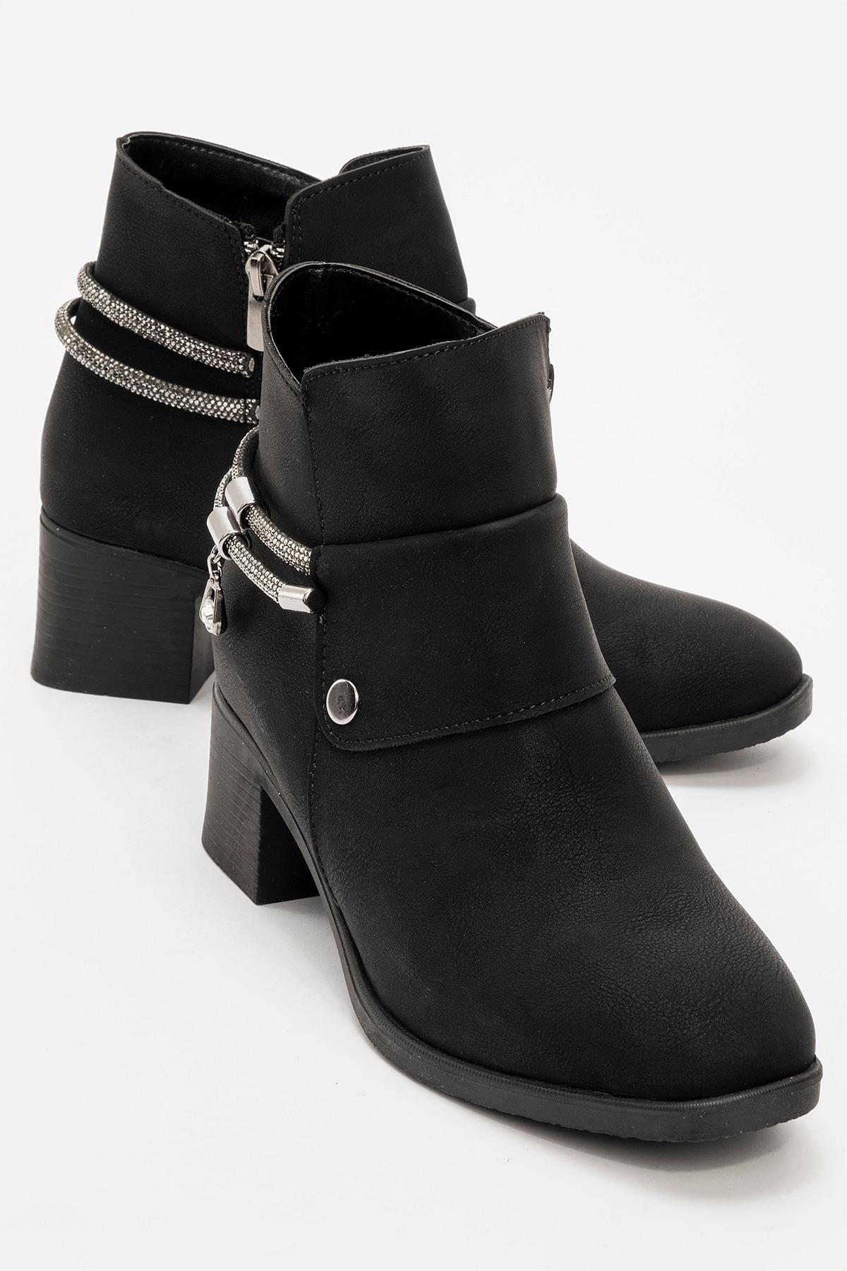 Kadın Taşlı Topuklu Bot SİYAH ZÜMRÜT - Görsel 3