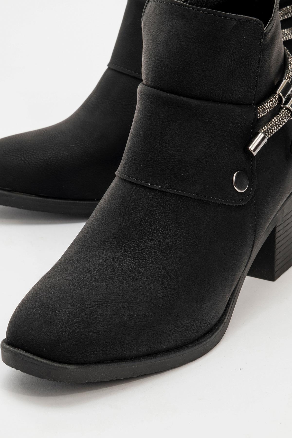 Kadın Taşlı Topuklu Bot SİYAH ZÜMRÜT - Görsel 4