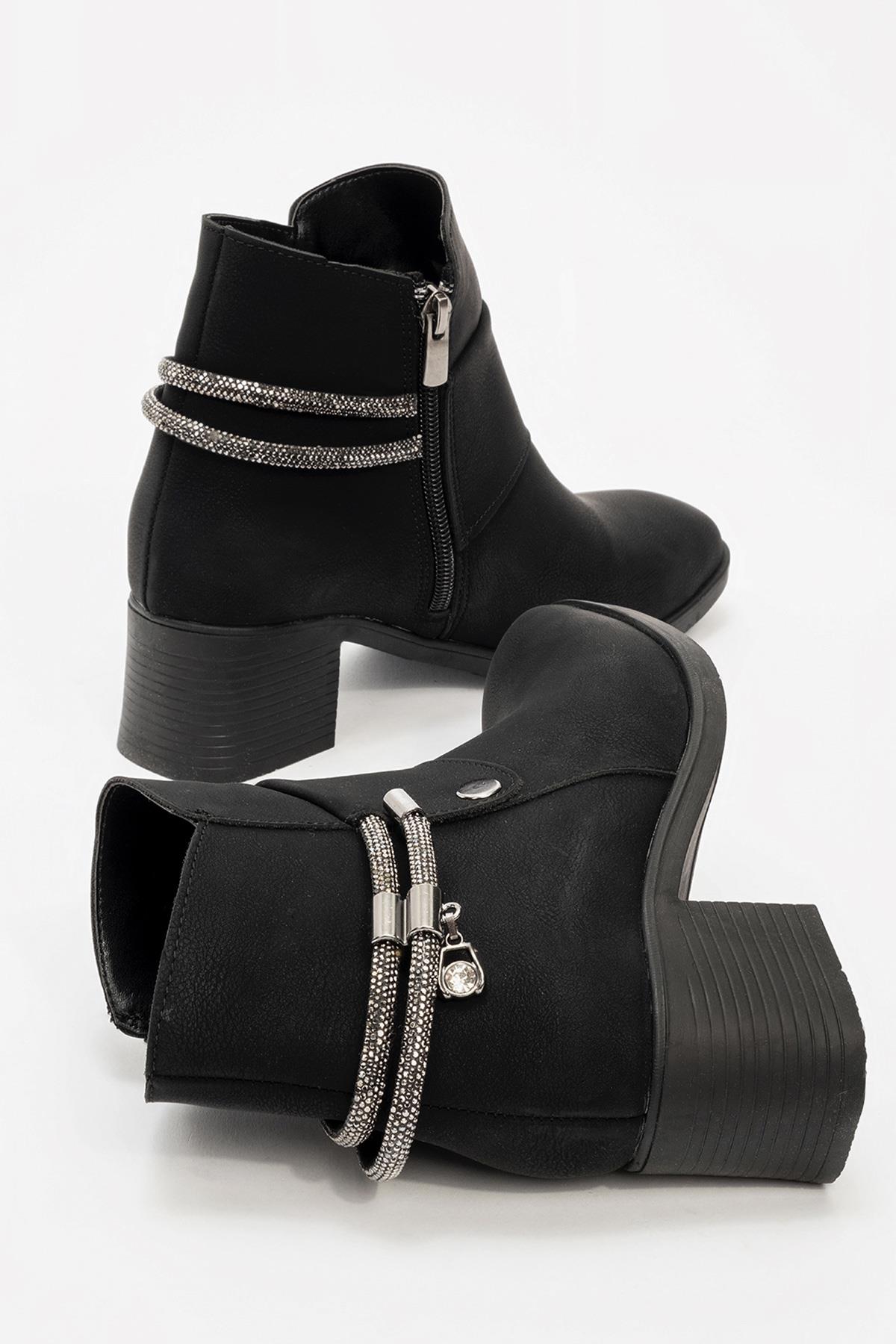 Kadın Taşlı Topuklu Bot SİYAH ZÜMRÜT - Görsel 5