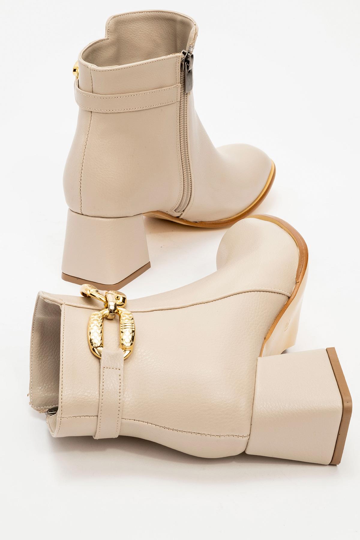 Kaydırmaz Tokalı Kadın Bot BEJ CİLT - Görsel 5