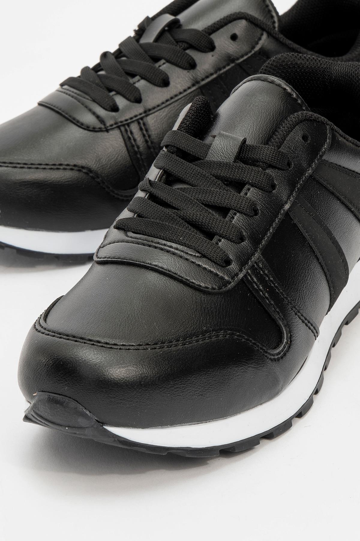 Bağcıklı Kadın Spor Ayakkabı SİYAH BEYAZ - Görsel 4